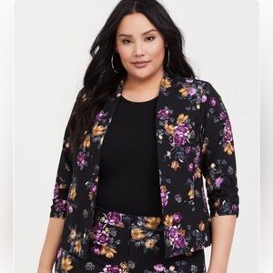 Torrid Black Floral Cutaway Blazer